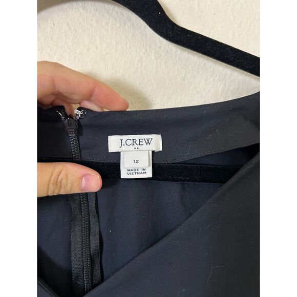 J Crew Ruffle Tie-Sleeve Shift Dress Size 12 Black V Neck Cotton 3/4‎ Sleeves - Picture 7 of 9